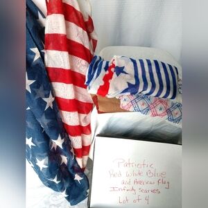 Patriotic Infinity Scarves Lot 4 Scarves Red White Blue & American Flag Scarves